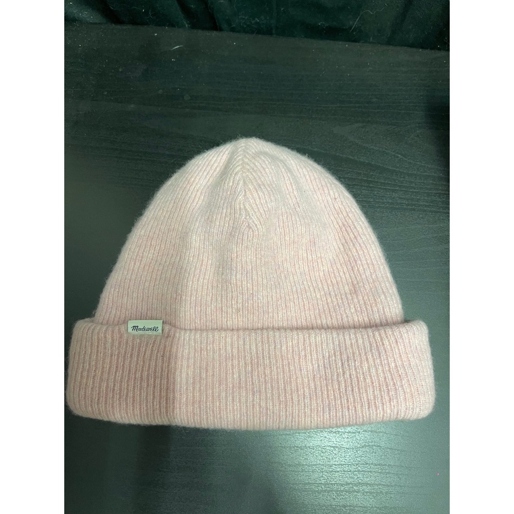 Madewell Womens Light Pink Marled Ribbed Knit Cuffed Beanie Hat 0674020